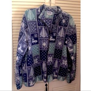 Vintage 90s Teddi Reindeer Fair Isle Nordic Design Fleece Jacket Large